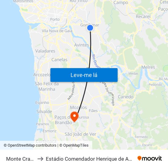 Monte Crasto to Estádio Comendador Henrique de Amorim map