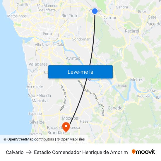 Calvário to Estádio Comendador Henrique de Amorim map