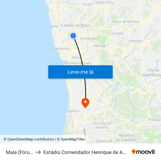 Maia (Fórum) to Estádio Comendador Henrique de Amorim map