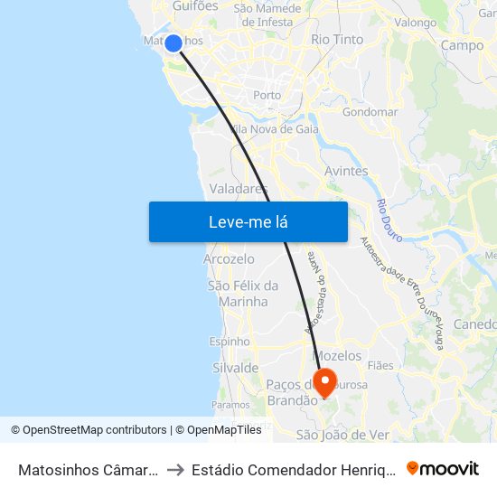 Matosinhos Câmara (Matc1) to Estádio Comendador Henrique de Amorim map