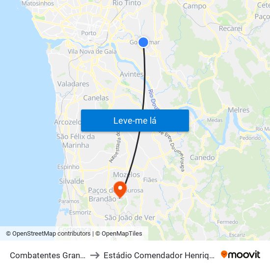 Combatentes Grande Guerra to Estádio Comendador Henrique de Amorim map