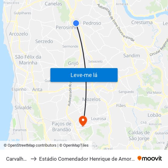Carvalhos to Estádio Comendador Henrique de Amorim map