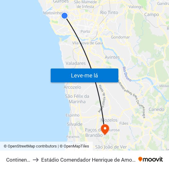 Continente to Estádio Comendador Henrique de Amorim map