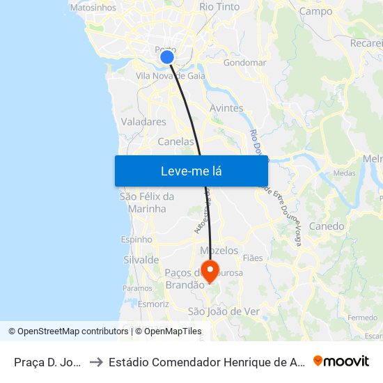 Praça D. João I to Estádio Comendador Henrique de Amorim map