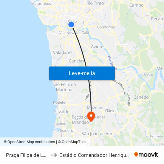 Praça Filipa de Lencastre to Estádio Comendador Henrique de Amorim map