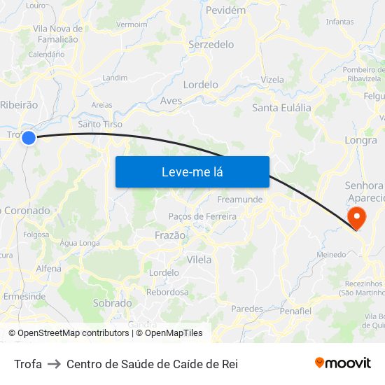 Trofa to Centro de Saúde de Caíde de Rei map