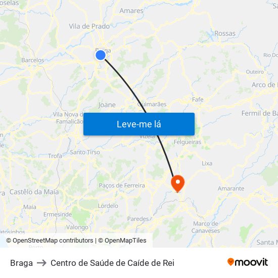 Braga to Centro de Saúde de Caíde de Rei map