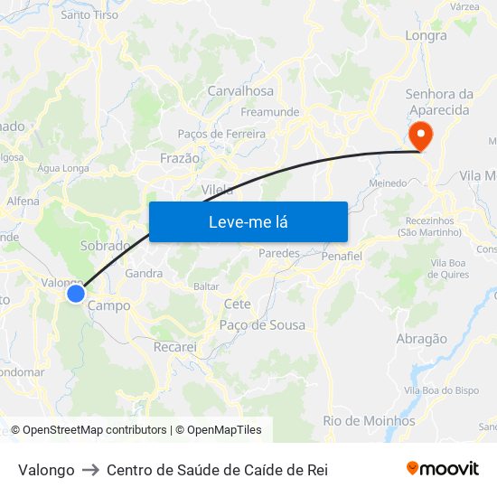 Valongo to Centro de Saúde de Caíde de Rei map