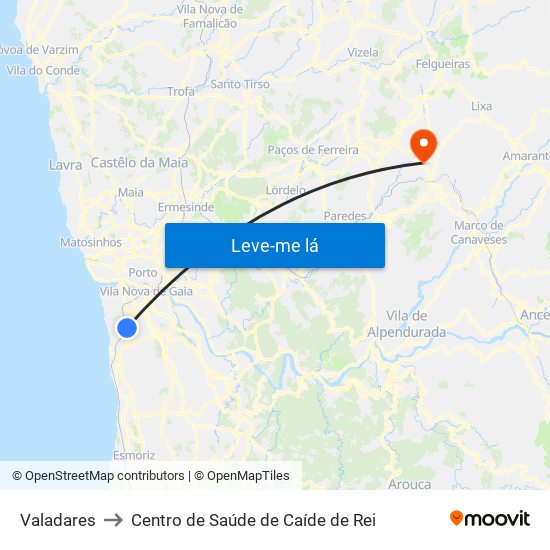 Valadares to Centro de Saúde de Caíde de Rei map