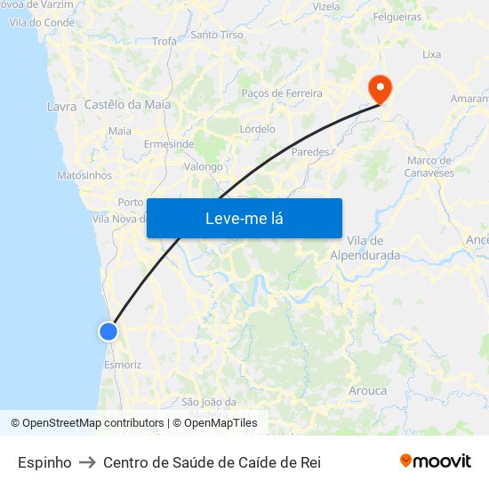 Espinho to Centro de Saúde de Caíde de Rei map