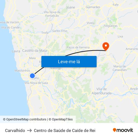 Carvalhido to Centro de Saúde de Caíde de Rei map