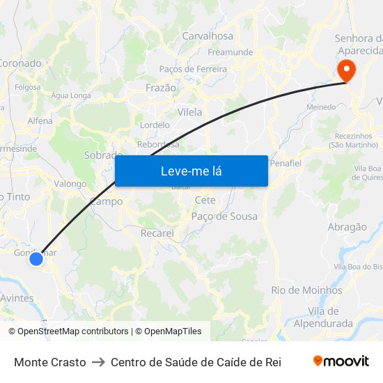 Monte Crasto to Centro de Saúde de Caíde de Rei map