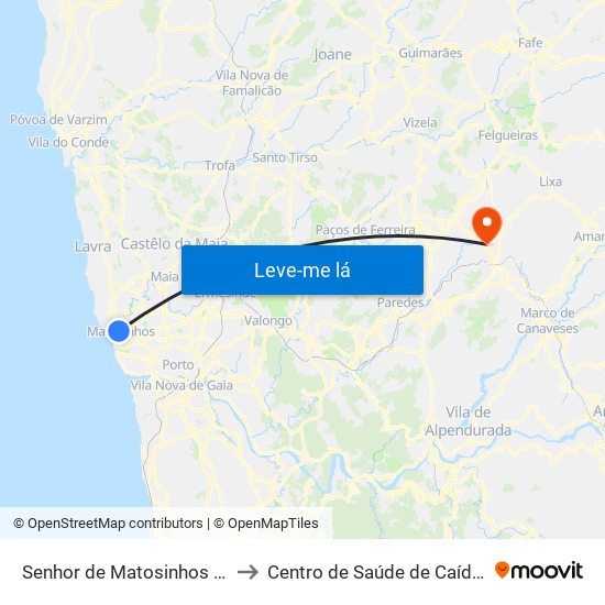 Senhor de Matosinhos (Metro) to Centro de Saúde de Caíde de Rei map