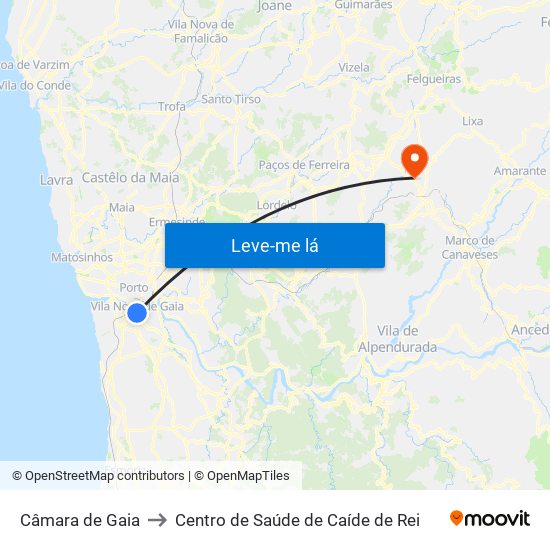 Câmara de Gaia to Centro de Saúde de Caíde de Rei map