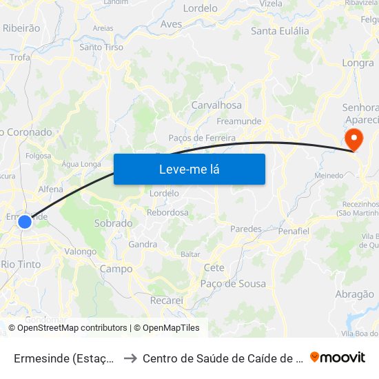 Ermesinde (Estação) to Centro de Saúde de Caíde de Rei map