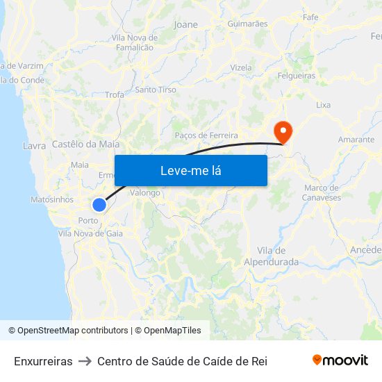 Enxurreiras to Centro de Saúde de Caíde de Rei map