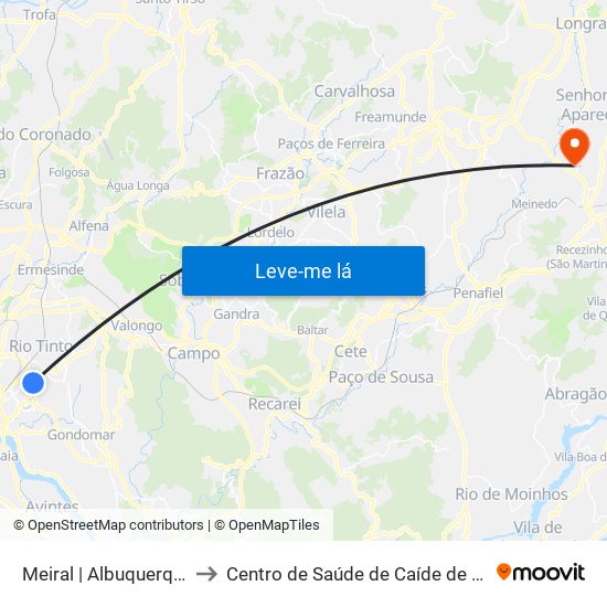Meiral | Albuquerque to Centro de Saúde de Caíde de Rei map