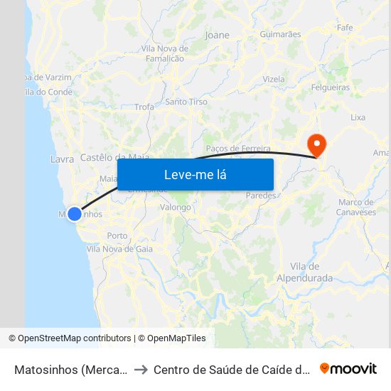 Matosinhos (Mercado) to Centro de Saúde de Caíde de Rei map