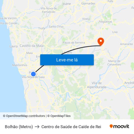 Bolhão (Metro) to Centro de Saúde de Caíde de Rei map