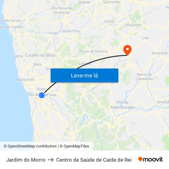 Jardim do Morro to Centro de Saúde de Caíde de Rei map