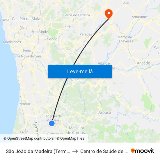 São João da Madeira (Terminal Rodoviário) to Centro de Saúde de Caíde de Rei map