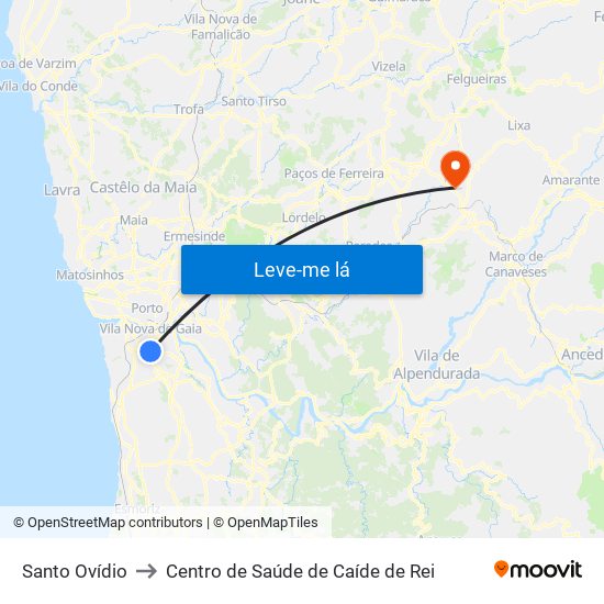 Santo Ovídio to Centro de Saúde de Caíde de Rei map