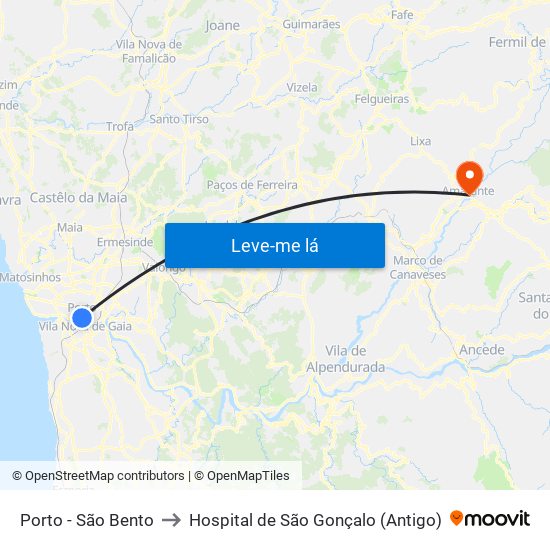 Porto - São Bento to Hospital de São Gonçalo (Antigo) map