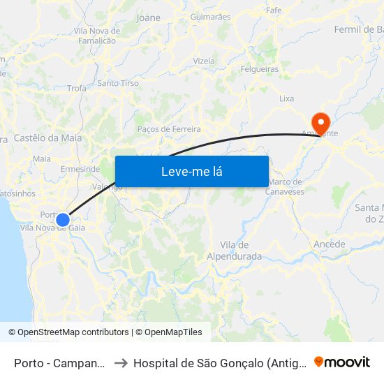 Porto - Campanhã to Hospital de São Gonçalo (Antigo) map