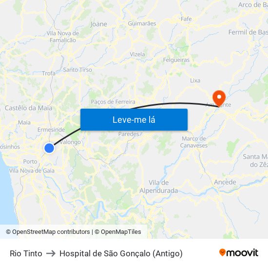 Rio Tinto to Hospital de São Gonçalo (Antigo) map