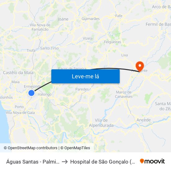 Águas Santas - Palmilheira to Hospital de São Gonçalo (Antigo) map