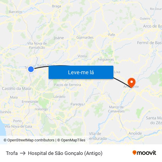 Trofa to Hospital de São Gonçalo (Antigo) map