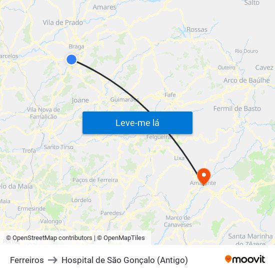 Ferreiros to Hospital de São Gonçalo (Antigo) map