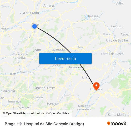 Braga to Hospital de São Gonçalo (Antigo) map