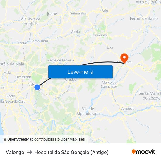 Valongo to Hospital de São Gonçalo (Antigo) map