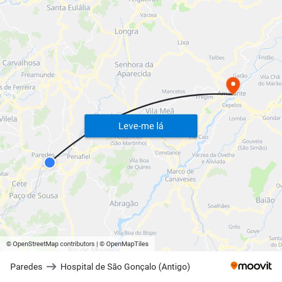 Paredes to Hospital de São Gonçalo (Antigo) map