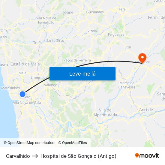 Carvalhido to Hospital de São Gonçalo (Antigo) map