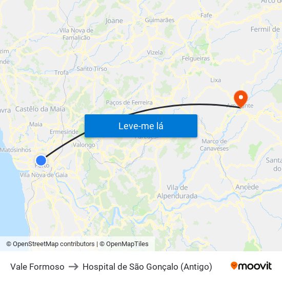 Vale Formoso to Hospital de São Gonçalo (Antigo) map