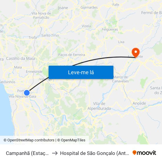 Campanhã (Estação) to Hospital de São Gonçalo (Antigo) map