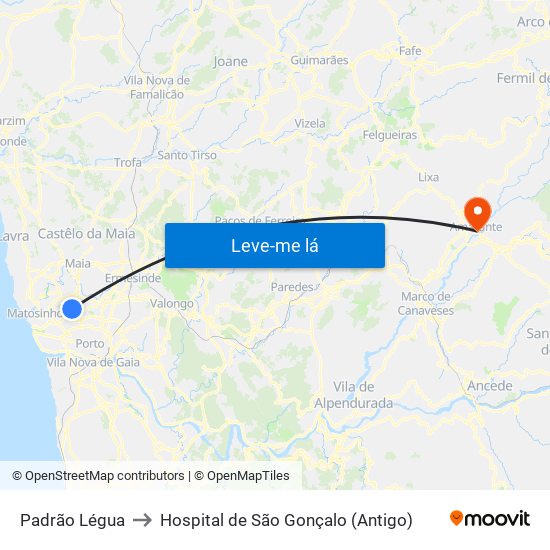 Padrão Légua to Hospital de São Gonçalo (Antigo) map