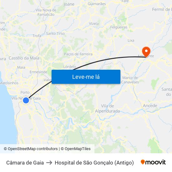 Câmara de Gaia to Hospital de São Gonçalo (Antigo) map