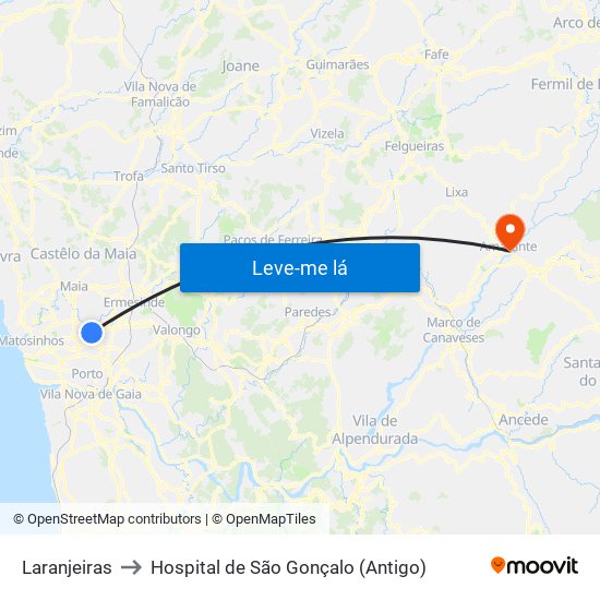 Laranjeiras to Hospital de São Gonçalo (Antigo) map