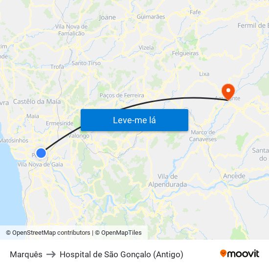 Marquês to Hospital de São Gonçalo (Antigo) map