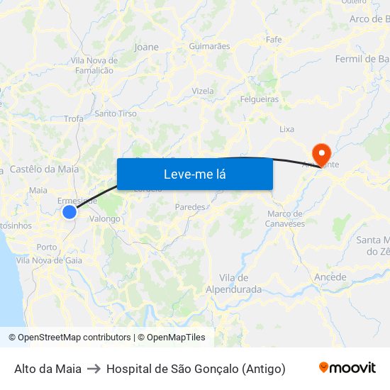 Alto da Maia to Hospital de São Gonçalo (Antigo) map