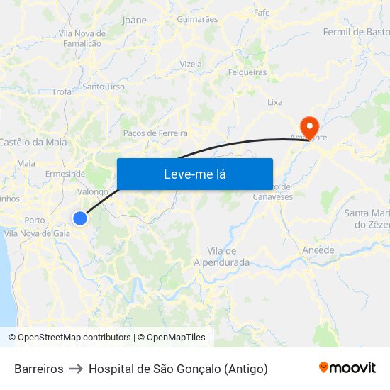 Barreiros to Hospital de São Gonçalo (Antigo) map