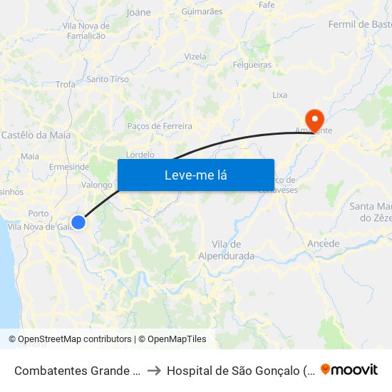 Combatentes Grande Guerra to Hospital de São Gonçalo (Antigo) map