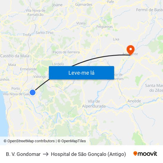 B. V. Gondomar to Hospital de São Gonçalo (Antigo) map