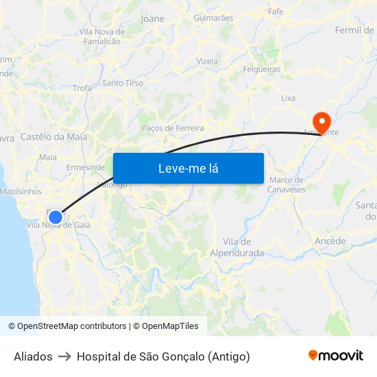 Aliados to Hospital de São Gonçalo (Antigo) map