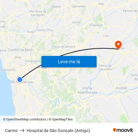 Carmo to Hospital de São Gonçalo (Antigo) map