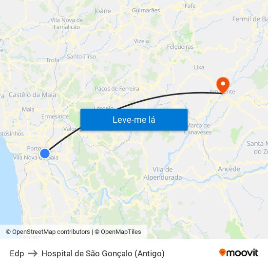 Edp to Hospital de São Gonçalo (Antigo) map