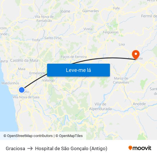 Graciosa to Hospital de São Gonçalo (Antigo) map